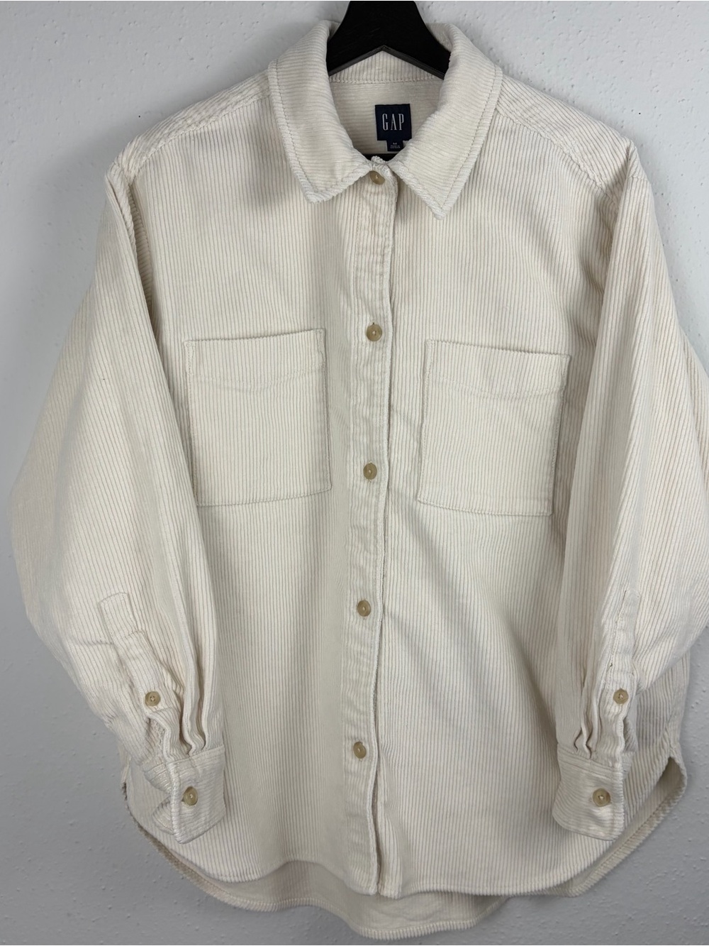 Gap Corduroy Shirt Womens M Cream Button Down Shacket Long Sleeve